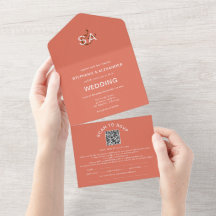 Iniciais Minimalistas Código QR Casamento Terracot