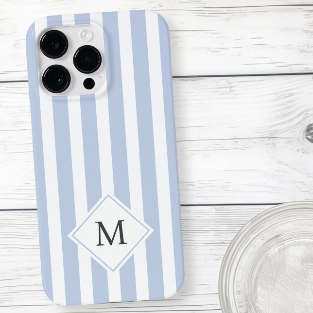 Iniciais monográficas listras brancas, azuis-clara (Monogram initials dusty light blue white stripes Case-Mate iPhone case)