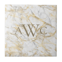 Iniciais Monogramadas Dourado Branco Mármore Cinza