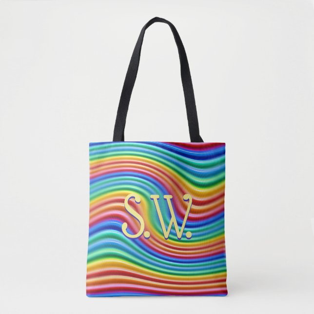 Iniciais personalizadas do Rainbow Pride Tote Bag. (Frente)