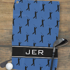 Iniciais Personalizadas Golfista Preto Padrão Azul