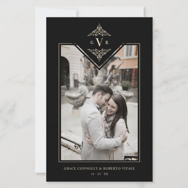 Iniciais sofisticadas de Ouro Flourish Preto (Frente)