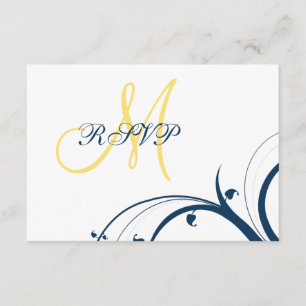 Inicial amarelo, azul roda cartão Wedding de RSVP