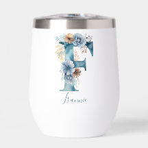 Inicial F de Monograma Azul Presente Floral Aquare
