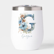 Inicial G de Monograma Azul Floral Aquarela Presen