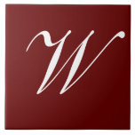 Inicial W Monograma Branco no Vermelho Escuro<br><div class="desc">Monograma Clássico com Letra Branca em Fundo Vermelho Escuro,  W.</div>
