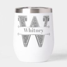 Inicial W Personalizada Monograma Prata Seu Nome