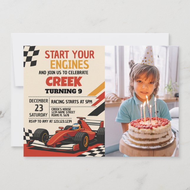 Inicie Seus Motores! Convite de Aniversário do Car (Frente)