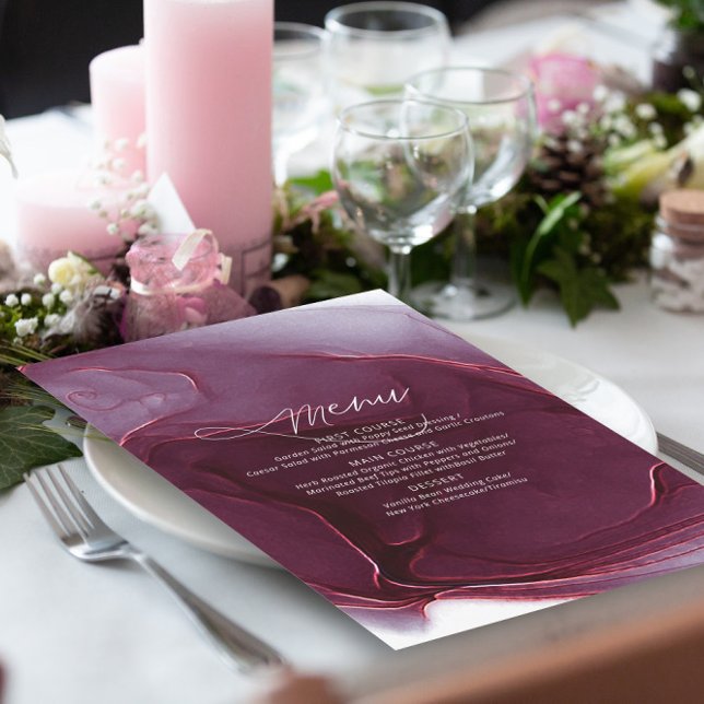 Ink Flow Wedding Menu Burgundy ID762 (Criador carregado)