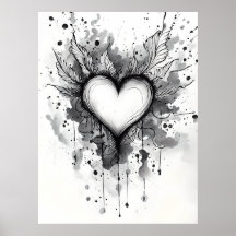 Ink Heart Poster - Abstrato Grunge Wall Art