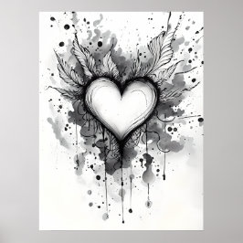 Ink Heart Poster - Abstrato Grunge Wall Art