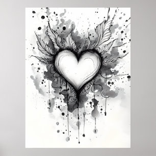 Ink Heart Poster - Abstrato Grunge Wall Art