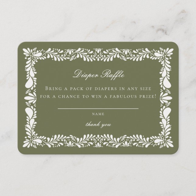 Inserção da placa Raffle da Fralda Verde Talavera (Frente)