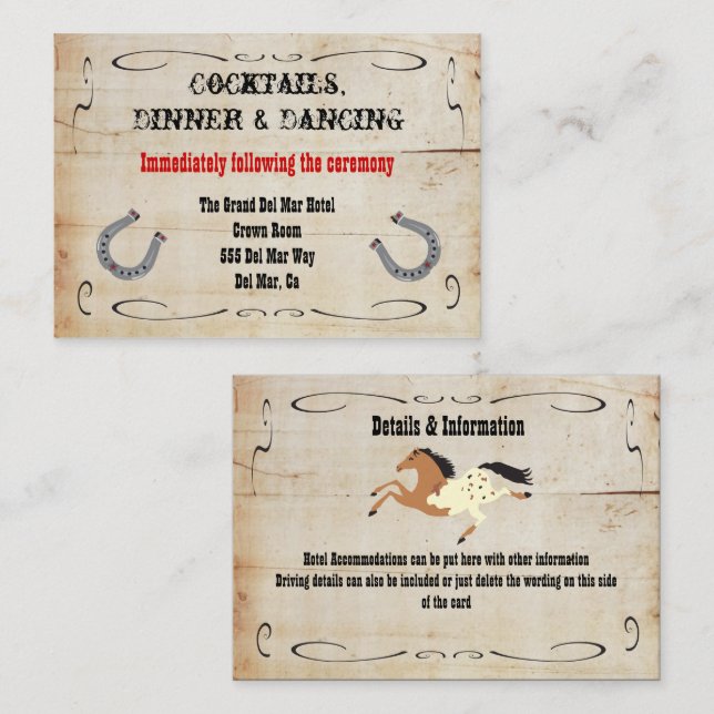 Inserção de Cartão de Recepção de Cowboy Ocidental (Frente/Verso)