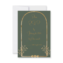 Inserção de RSVP de Casamento Verde e Dourado Escu