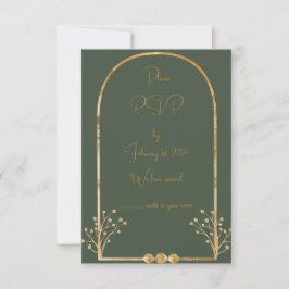Inserção de RSVP de Casamento Verde e Dourado Escu