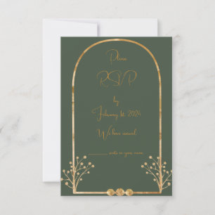 Inserção de RSVP de Casamento Verde e Dourado Escu