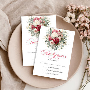 Inserção de RSVP Floral Boho de Luxo Vermelho e Br