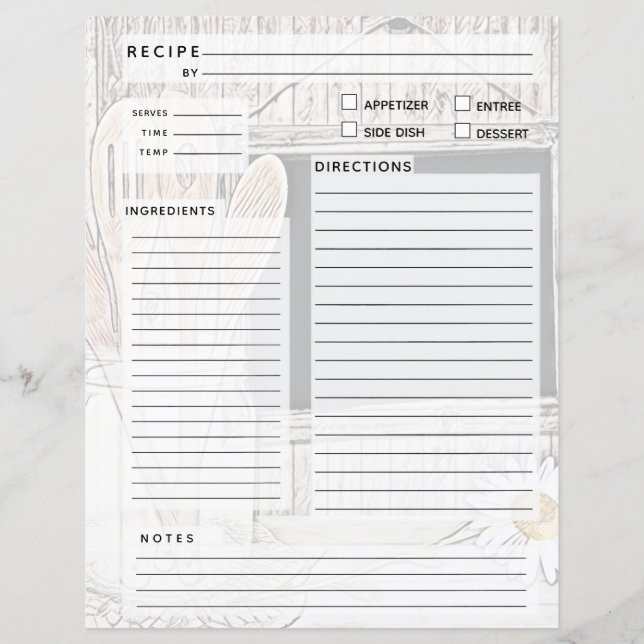 Inserção do Binder de Receita Vintage (Frente)