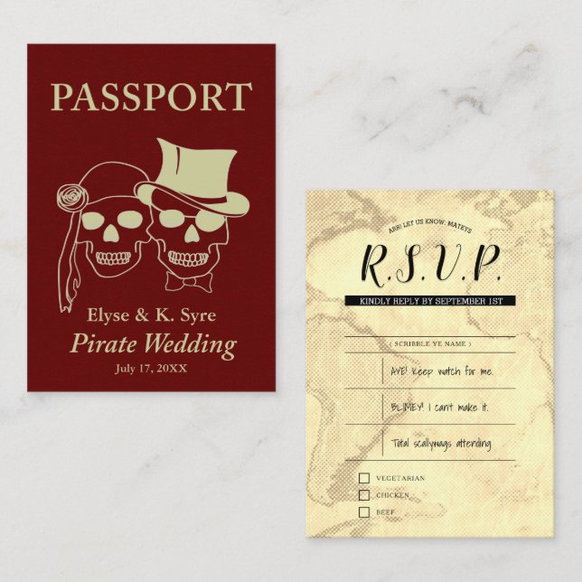 inserções de rsvp de casamento pirata (Frente/Verso)