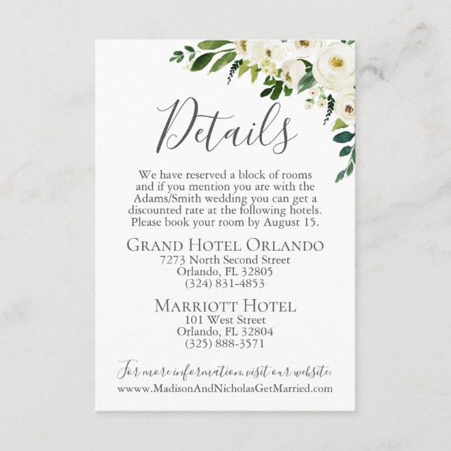 Inserções do Cartão Pormenores do Casamento Verde  (Frente)