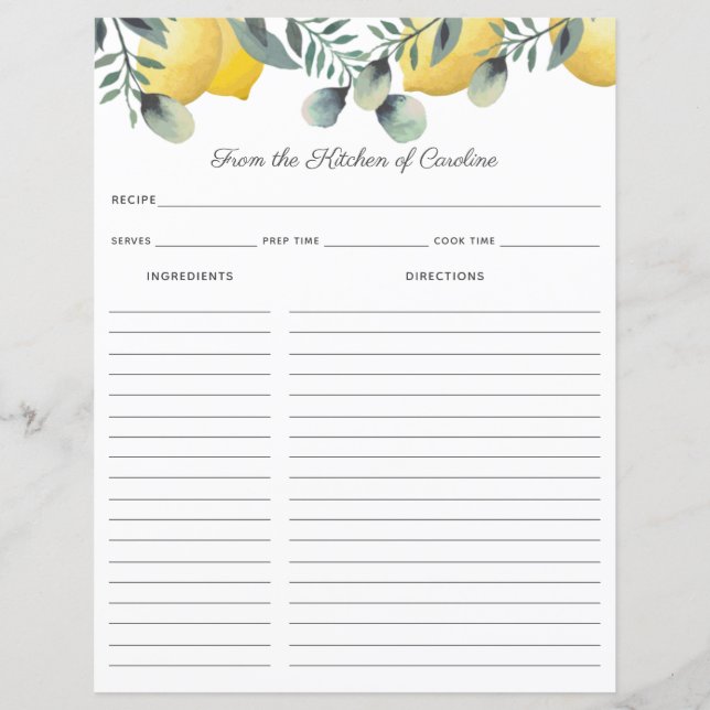 Inserir Binder de Cartão de Receita de Limões e Eu (Frente)