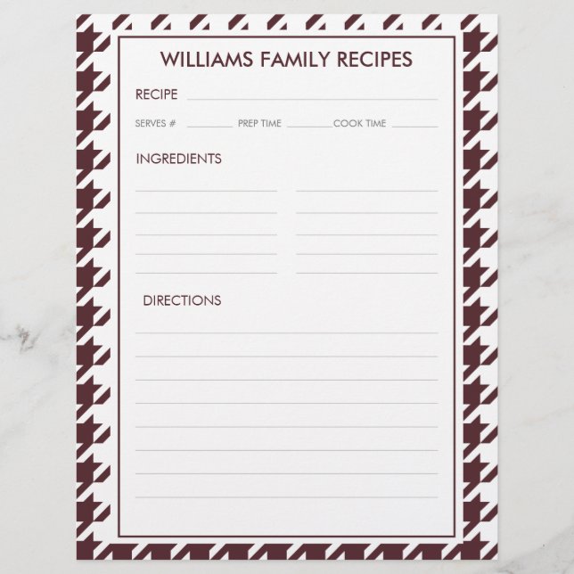 Inserir Nome da Família Padrão Xadrez Receitas  (Frente)