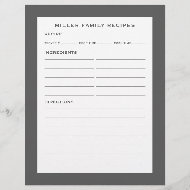 Inserir Receita de Nome da Família | Cinzas simple (Frente)