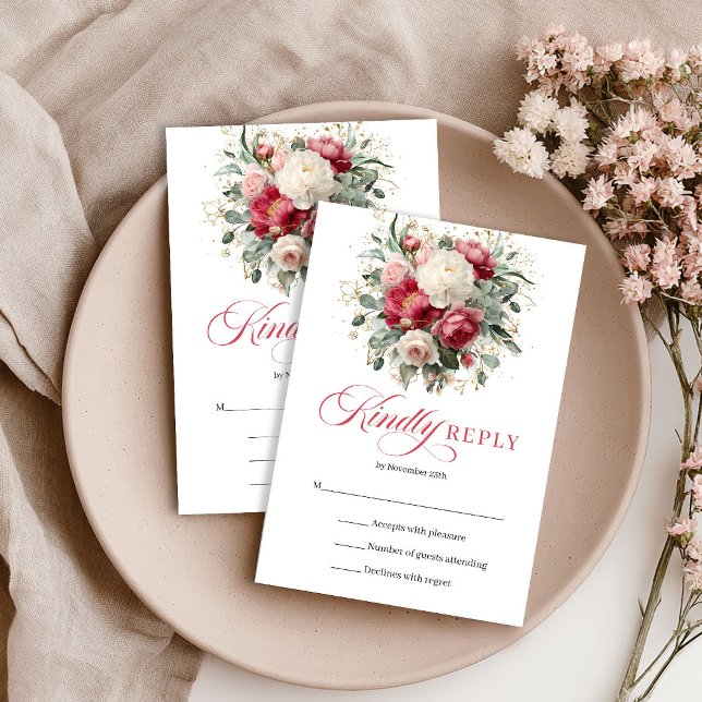 Inserto de RSVP Floral Boho Jardim com Rosa Vermel (Garden Boho Red Blush Floral RSVP Enclosure)