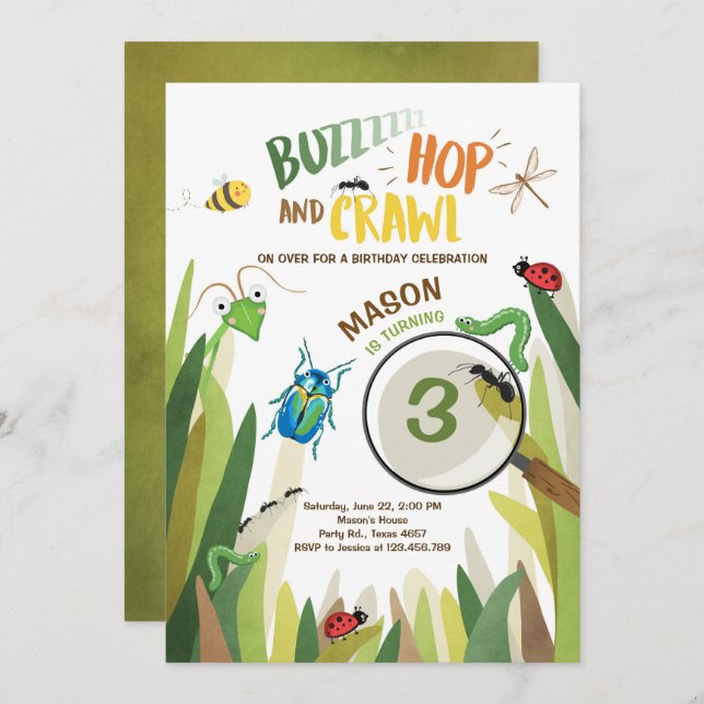 Inseto Aniversário Convite Insetos Insetos Escutas (Frente/Verso)