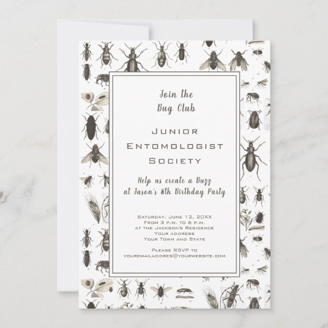 Inseto ou Festa de aniversário de Tema de Insetos (Frente)