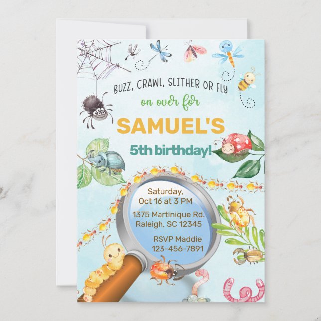 Insetos, insetos, convite de aniversário, rastejad (Frente)