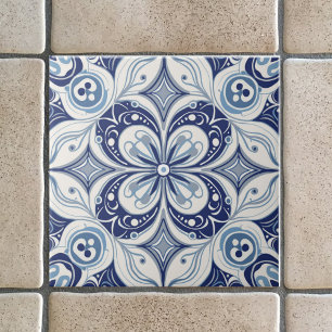 Inspiração Mediterrânea Flor Geométrica Azul