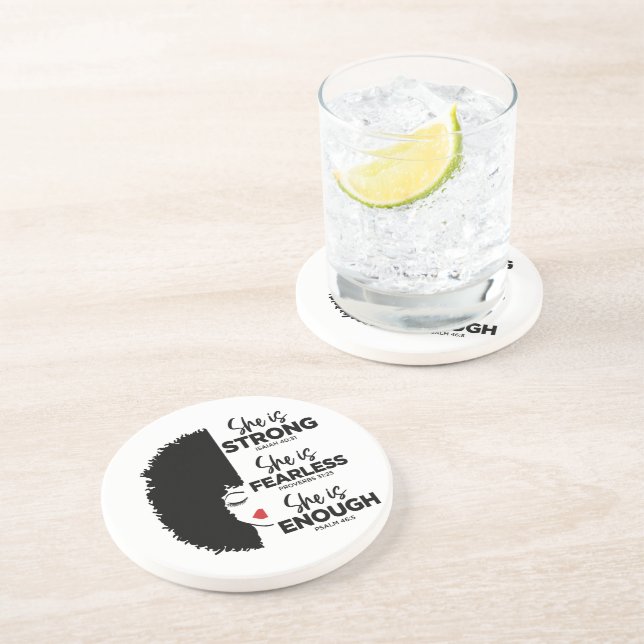 Inspiradora Ela É Porta copos De Sandstone (Lateral)