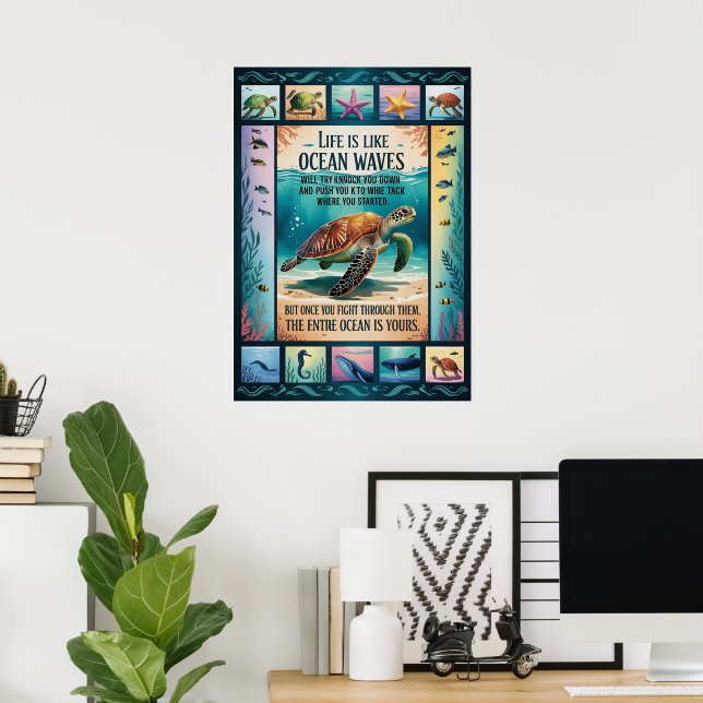 Inspirational Sea Turtle Ocean Poster “Life Is Lik (Escritório em casa)