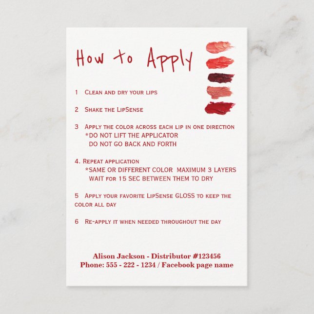 Instruções de aplicação do distribuidor de Lipstic (Frente)