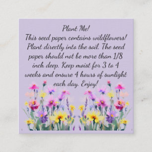 Instruções de papel Seed no Cartão de visita quadr