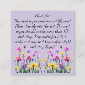 Instruções de papel Seed no Cartão de visita quadr