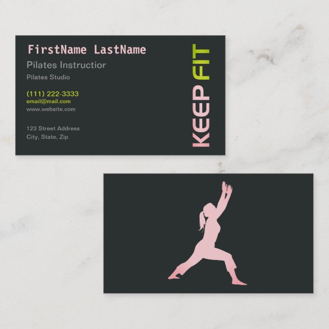 Instrutor de Pilates Fitness no cartão de visita b (Frente/Verso)