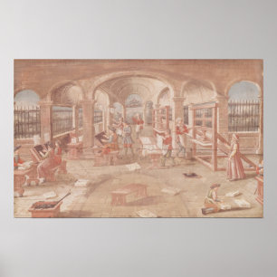 Interior de trabalhos de impressão no século XVI