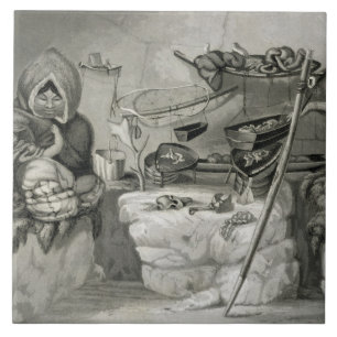 Interior de uma cabana Eskimo da neve, ilha 1822