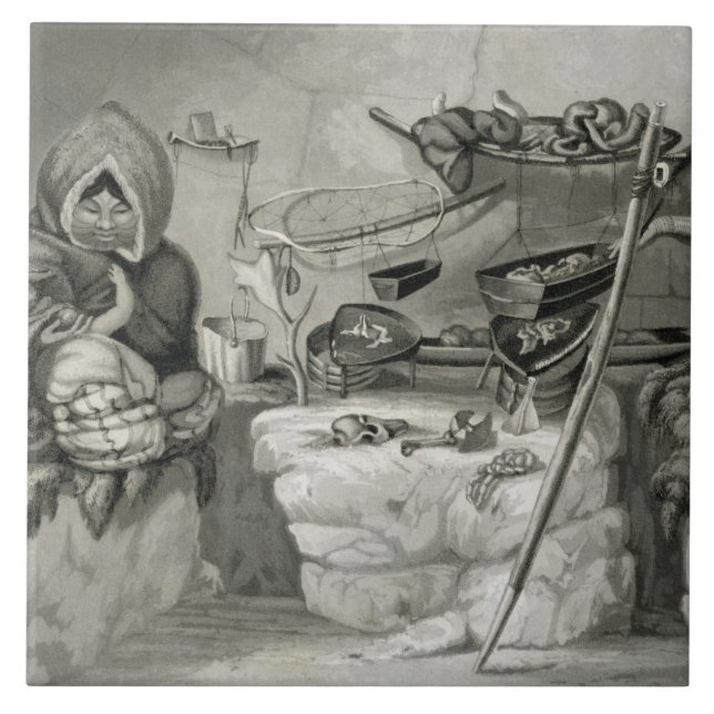 Interior de uma cabana Eskimo da neve, ilha 1822 (Frente)