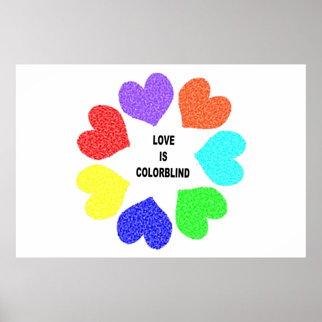 Interracial Love Rainbow Hearts Poster (Frente)