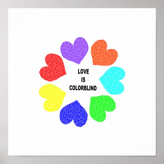 Interracial Love Rainbow Hearts Poster (Frente)