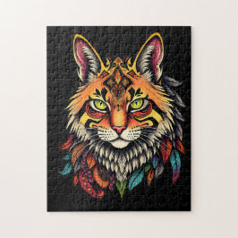 Intrair Quebra-cabeça de Gato Tribal com Penas Col