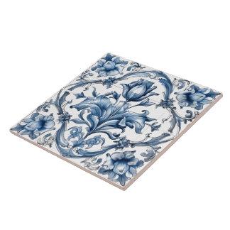 Intricate Blue Rustic Indigo Azulejo Azulejo