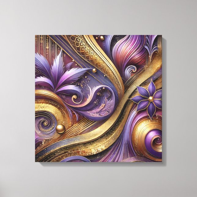 Intricate Purple and Gold Abstract Canvas Art  (Frente)