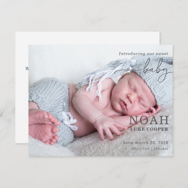 Introducing Our Sweet Baby Photo Announcement Card (Frente/Verso)