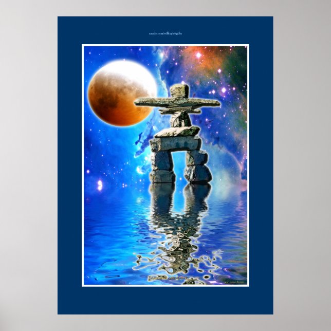 Inukshuk & Galaxy Moon Fantasy Art Poster (Frente)