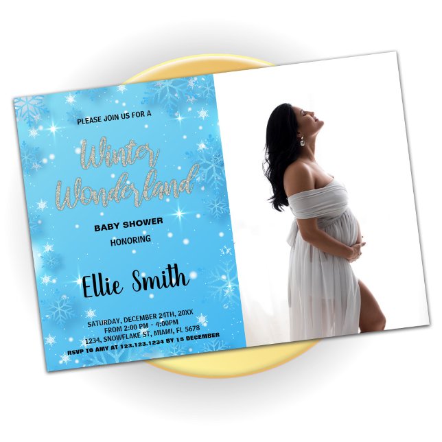 Inverno Bebê Convites Foto Azul (Winter Baby Shower Invitations Blue Photo)